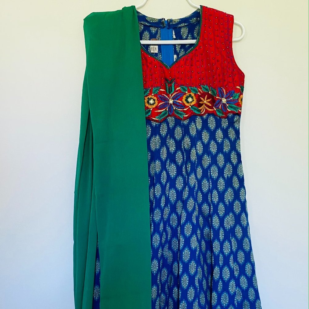 Embroidered Blue Silk Kurta